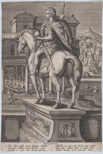 اللوحة 2: تمثال للفروسية لأغسطس ، يحمل كرة ومنظر من الخلف ، مع ... 1587-89.