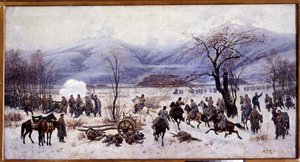 الحرب الروسية التركية (الروسية التركية) (1877-1878): معركة ممر شيبكا الرابعة في بلغاريا من 5 إلى 9 يناير 1878 (معركة ممر شيبكا الرابعة). رسم أليكسي دانيلوفيتش كيفشينكو (1851-1895)