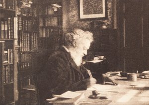 وليام موريس في مكتبته في Kelmscott House ، Hammersmith بواسطة مصور بريطاني