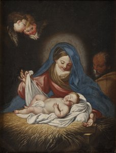 La Nativite - Nativity ، بواسطة Maratta (Maratti) ، Carlo (1625-1713). زيت على قماش. الأبعاد: 28x21 سم. المتحف الوطني ستوكهولم