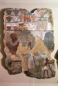 الكاتب Unsou يشرف على العمال في الحقول ، من مقبرة Unsou ، شرق طيبة ، المملكة الحديثة (رسم جداري)