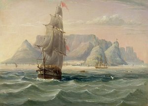 تيبل ماونتن ، كيب تاون ، من البحر ، 1820 (زيت على البطاقة) بواسطة English School