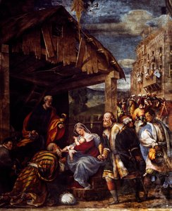 العشق من المجوس ، كاليفورنيا. 1530 ، بواسطة بوردينوني (1483-1484-1539) ، لوحة جدارية ، كنيسة المجوس ، كنيسة سانتا ماريا دي كامبانا ، بياتشينزا ، إميليا رومانيا. التفاصيل. إيطاليا