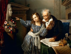 رجل عجوز يشير إلى هيرم ماريا لويجيا إلى حفيدته ، بقلم جوزيبي مولتيني ، حوالي عام 1830 ، زيت على قماش