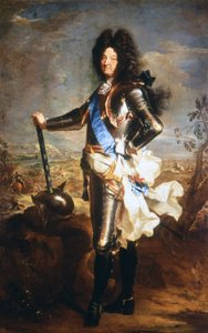صورة لويس الرابع عشر ملك الشمس (1638 - 1715). زيت من Hyacinthe Rigaud ، عين رسام بورتريه للملك.