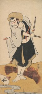 أول ناكامورا ناكازو في دور رونين ساموراي بالزي الأسود كيمونو ، كاليفورنيا. 1784-88.