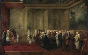 استقبال كورنيليس هوب (1685-1762) كمندوب للولايات العامة في محكمة لويس الخامس عشر ، 24 يوليو 1719 بواسطة لويس ميشيل دومسنيل