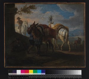 توقف البغال على جانب الطريق ، قبل عام 1720