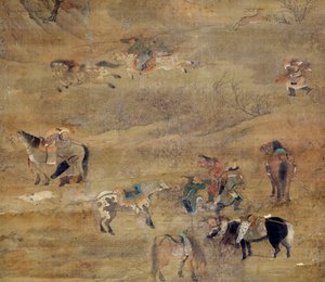 متسابق منغولي يطارد حصانًا. التفاصيل. الرسم الحريري لفو تشاو مونغ (1254-1322). أسرة يوان (1206-1368 م) باريس ، متحف غويميه ، المتحف الوطني للفنون الآسيوية